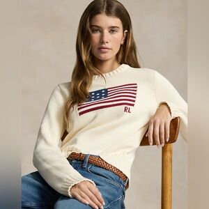Ralph Lauren Cream Sweater with American Flag